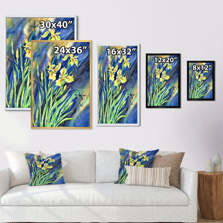 Winston Porter Abstract Yellow Irises Dragonflies Flowers Framed On